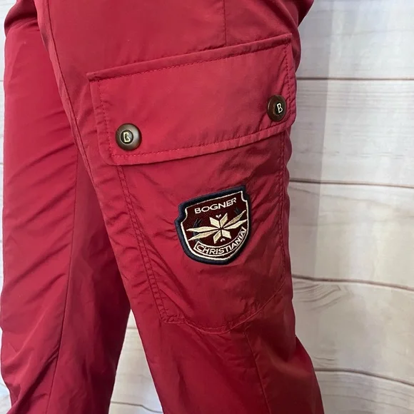 Vintage Bogner One-Piece Embroidered Ski Suit Fur Trimmed Hood Burgundy Sz 10 - Picture 8 of 16